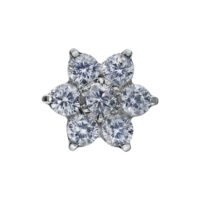 Embout en cristal en forme de fleur pour piercings Push Fit Embout en forme de fleur avec cristaux clairs pour Push Fit sur fond blanc