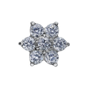 Embout en forme de fleur avec cristaux clairs pour Push Fit sur fond blanc