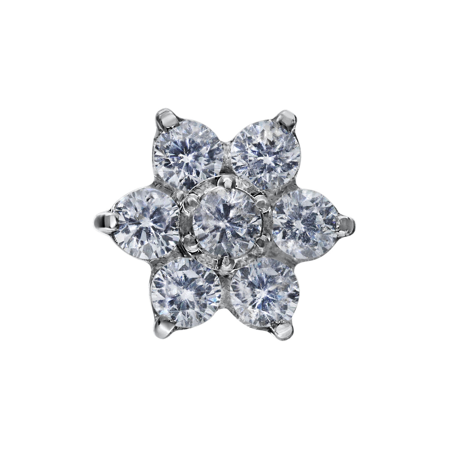 Embout en cristal en forme de fleur pour piercings Push Fit Embout en forme de fleur avec cristaux clairs pour Push Fit sur fond blanc