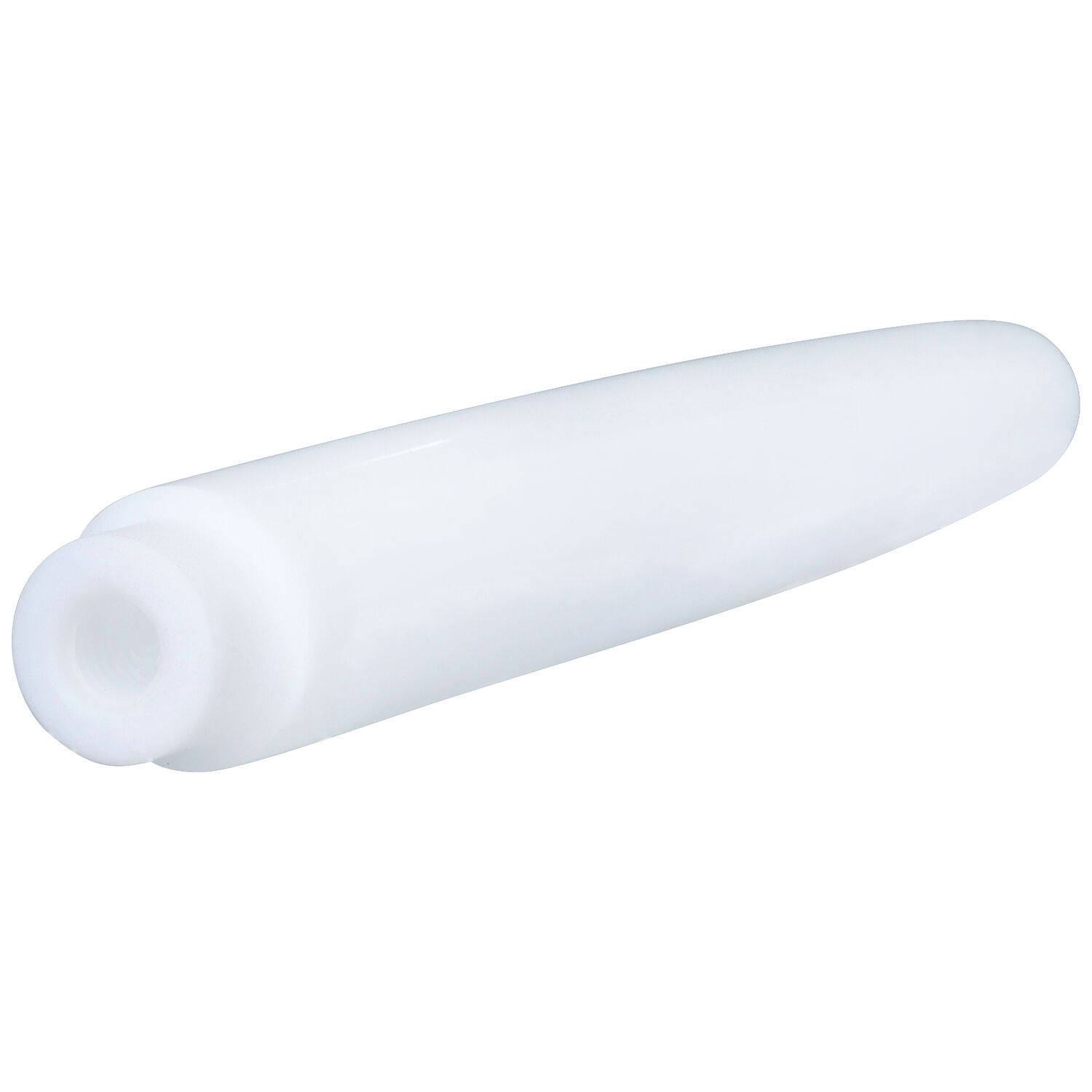 Écarteur en PTFE blanc pour piercings Écarteur en PTFE blanc pour utilisation avec des piercings d'oreille sur fond blanc