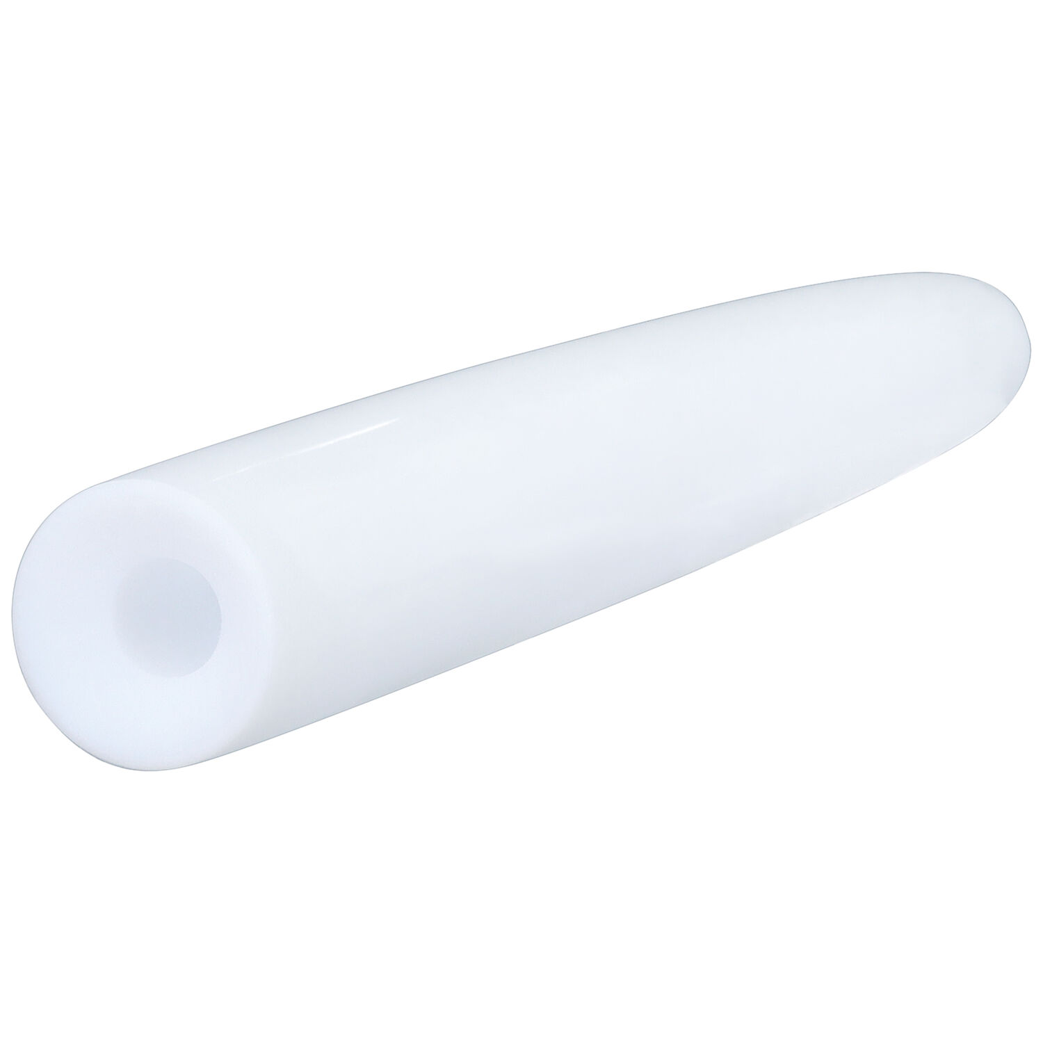 Écarteur en PTFE blanc pour piercings d'oreille Écarteur en PTFE blanc, lisse, avec des extrémités arrondies sur fond blanc