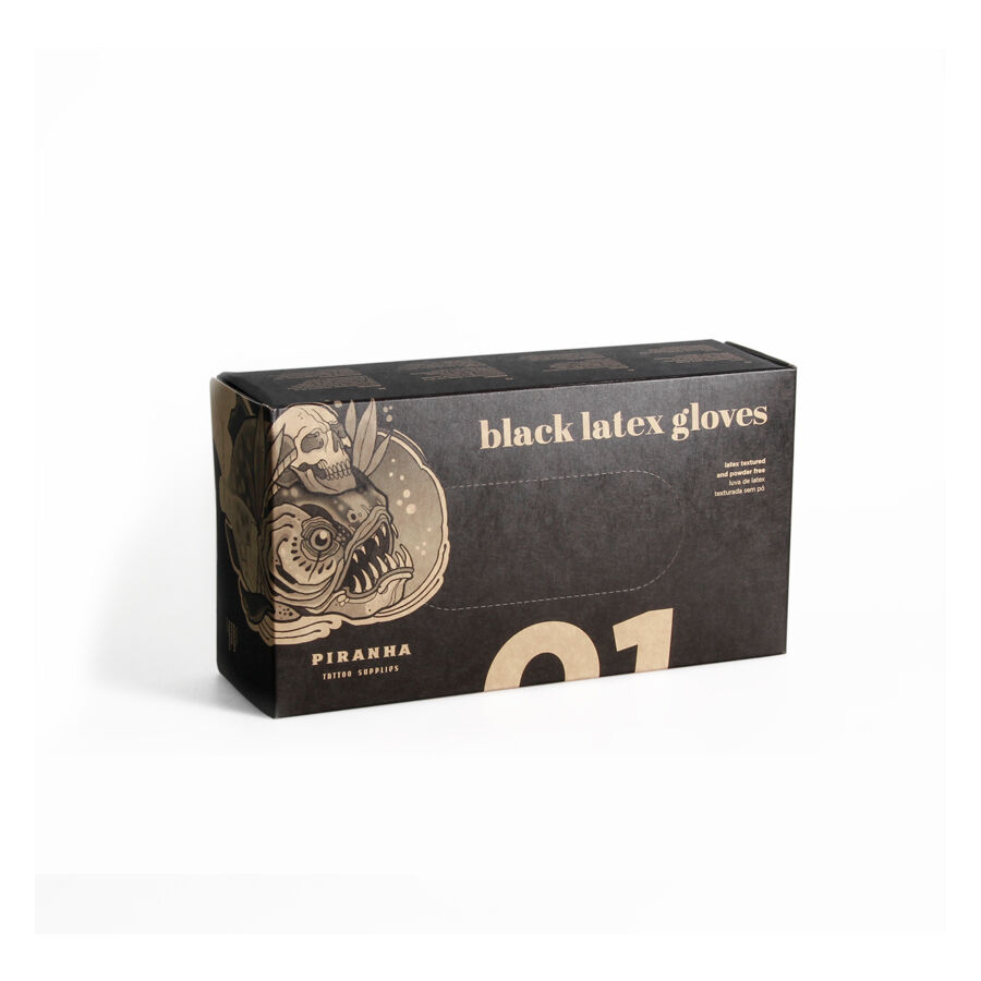 Boîte noire avec logo Piranha, contient 100 gants en latex