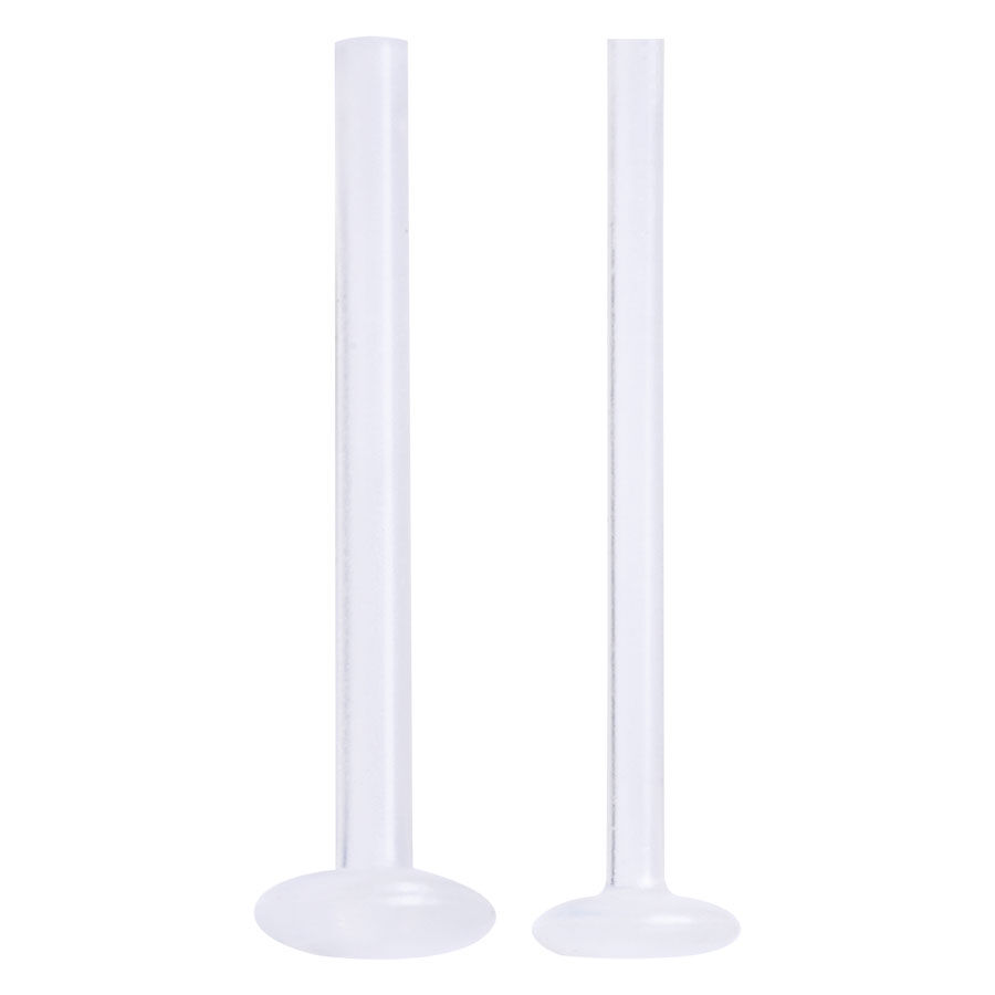 Barre de labret PTFE pour piercings Deux barres de labret transparentes en PTFE sur fond blanc