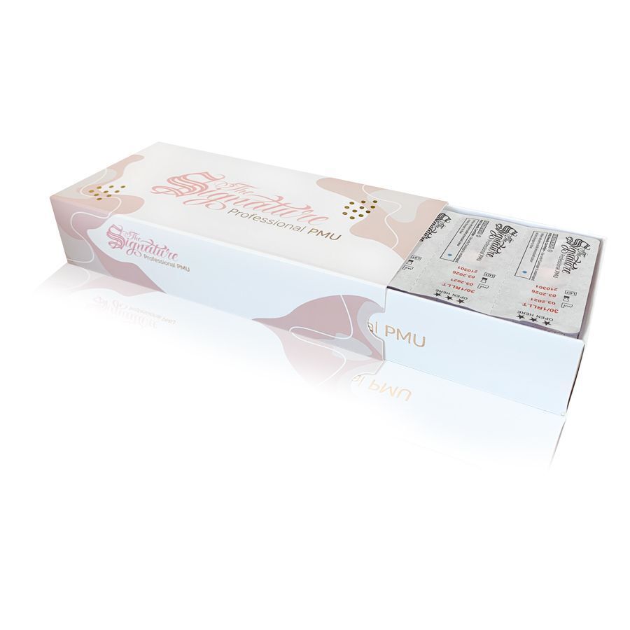 Boîte de cartouches Premium PMU Round Liner Boîte blanche avec Premium PMU Round Liner Cartridges sur fond clair