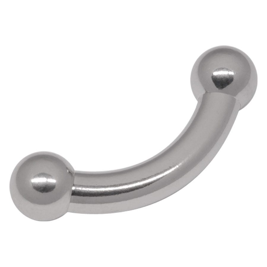 Prince Bananabell en acier chirurgical, argent Piercing intime courbé en argent avec deux boules sur fond blanc