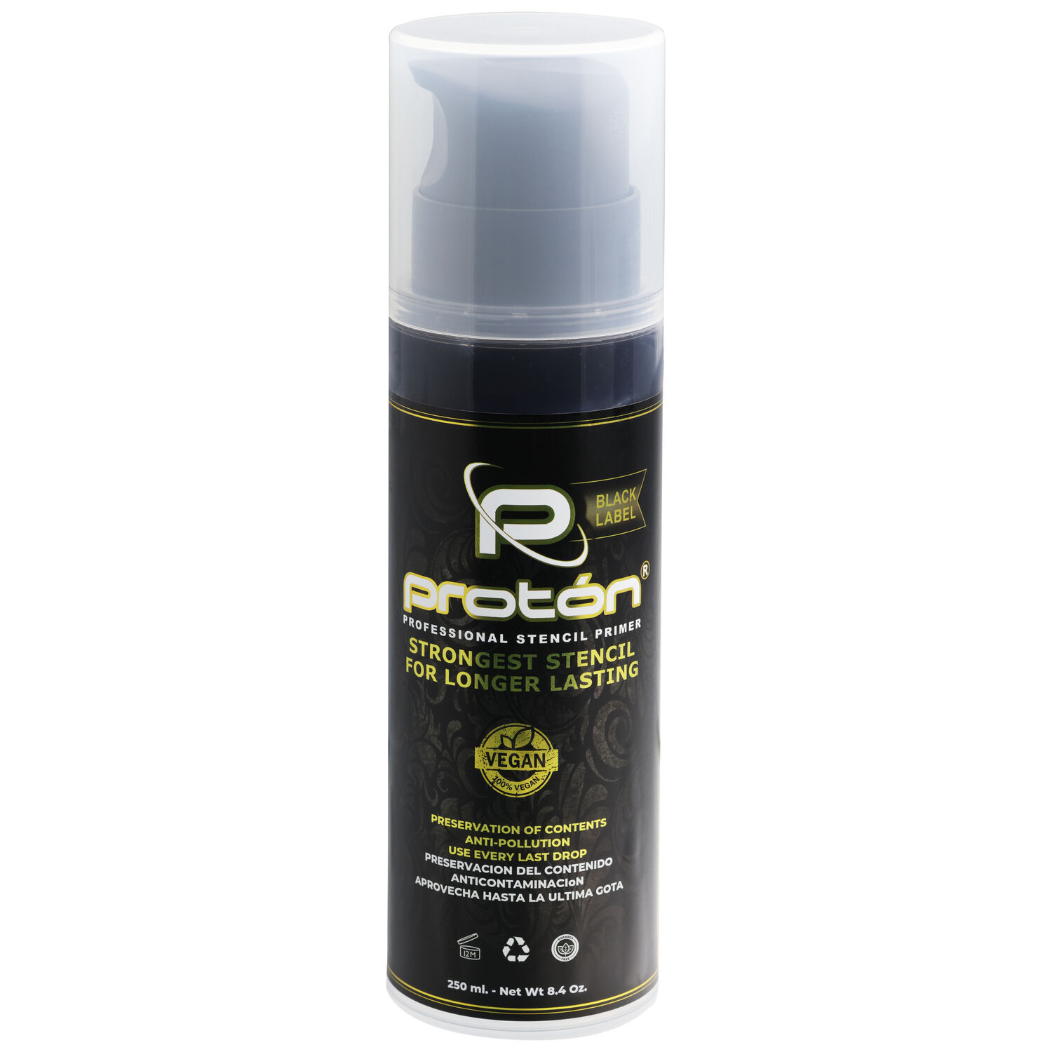 Proton Stencil Noir 250 ml Bombe aérosol Bombe aérosol Proton Stencil noire, 250 ml, sur fond blanc