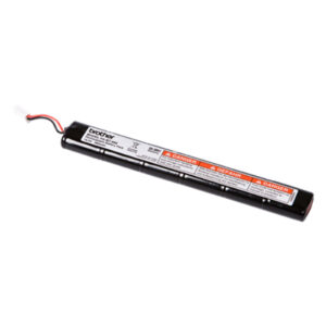 Longue batterie noire Ni-MH pour imprimante thermique Brother sur fond blanc