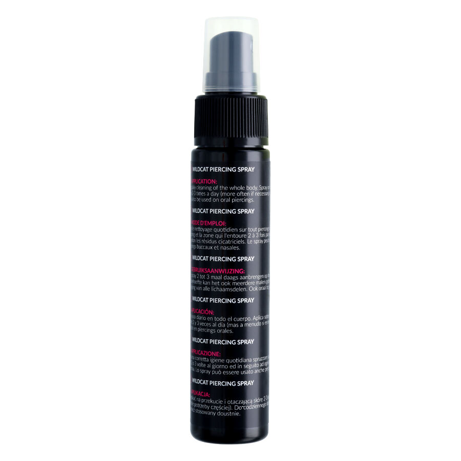 Flacon pulvérisateur noir avec spray pour piercing, 60ml, sur fond blanc