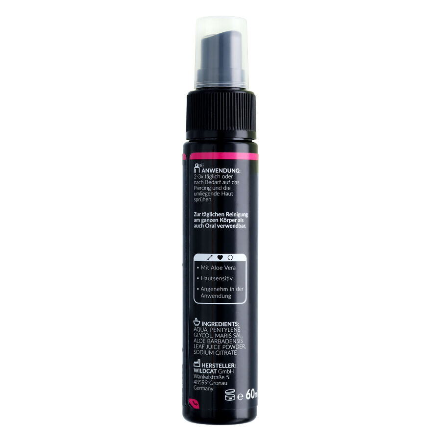 Spray pour piercing 60ml avec Aloe Vera Flacon pulvérisateur noir avec 60ml de spray pour piercing, détail rouge