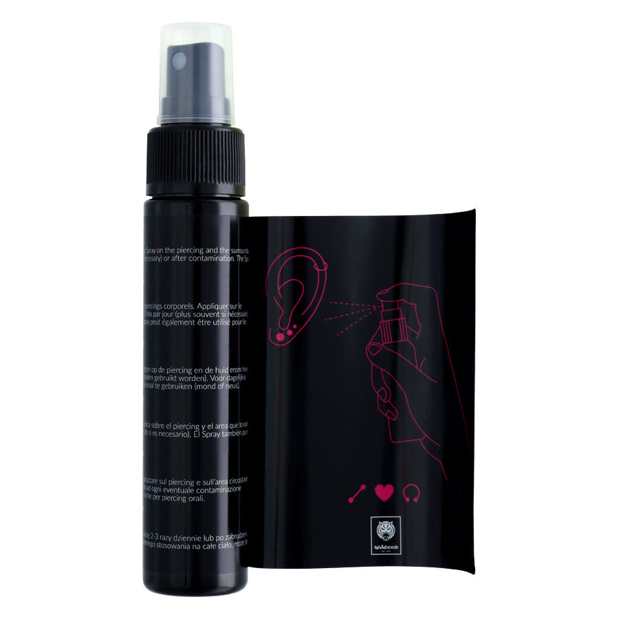 Spray pour piercing Set 2x 60ml Noir Flacon de spray pour piercing noir et emballage sur fond blanc