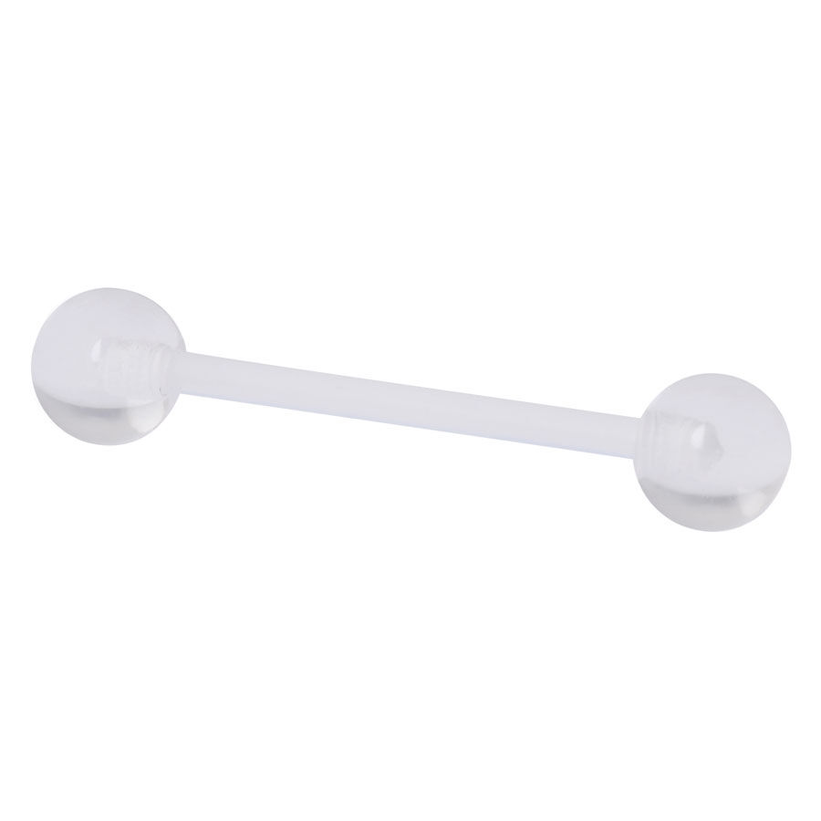 Barbell Piercing en PTFE Clair Barbell transparent avec deux boules en PTFE sur fond blanc