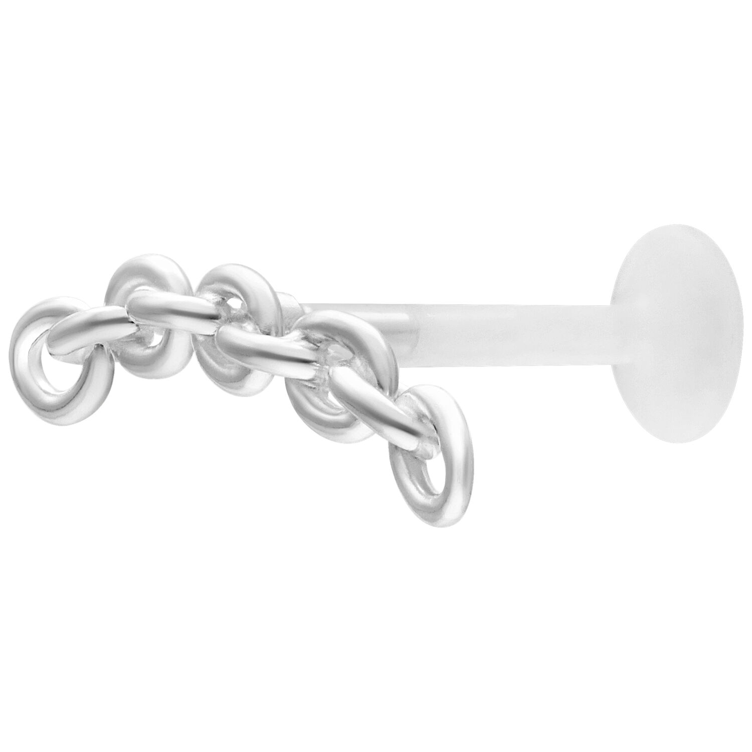 Labret argenté avec chaîne d'ancre et Push Fit sur fond blanc