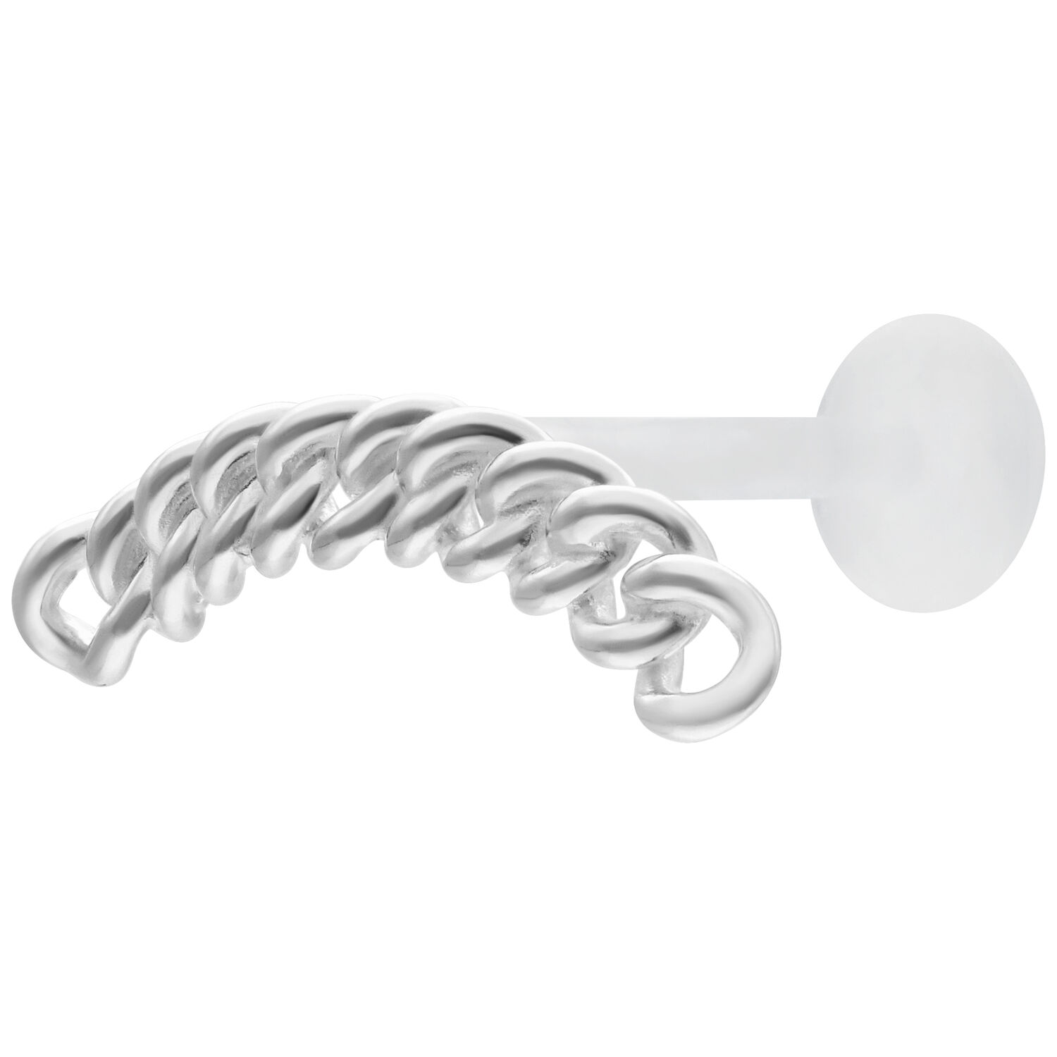 Labret à chaîne épaisse argenté Labret argenté avec un design de chaîne massive sur fond blanc