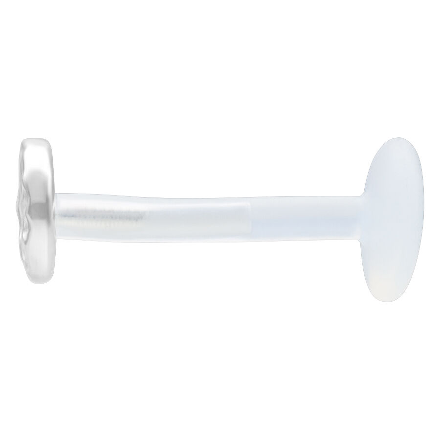 Labret en argent avec embout martelé Labret en argent avec embout rond martelé sur fond blanc