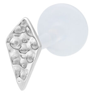 Labret rhombique en argent sur fond blanc avec tige PTFE