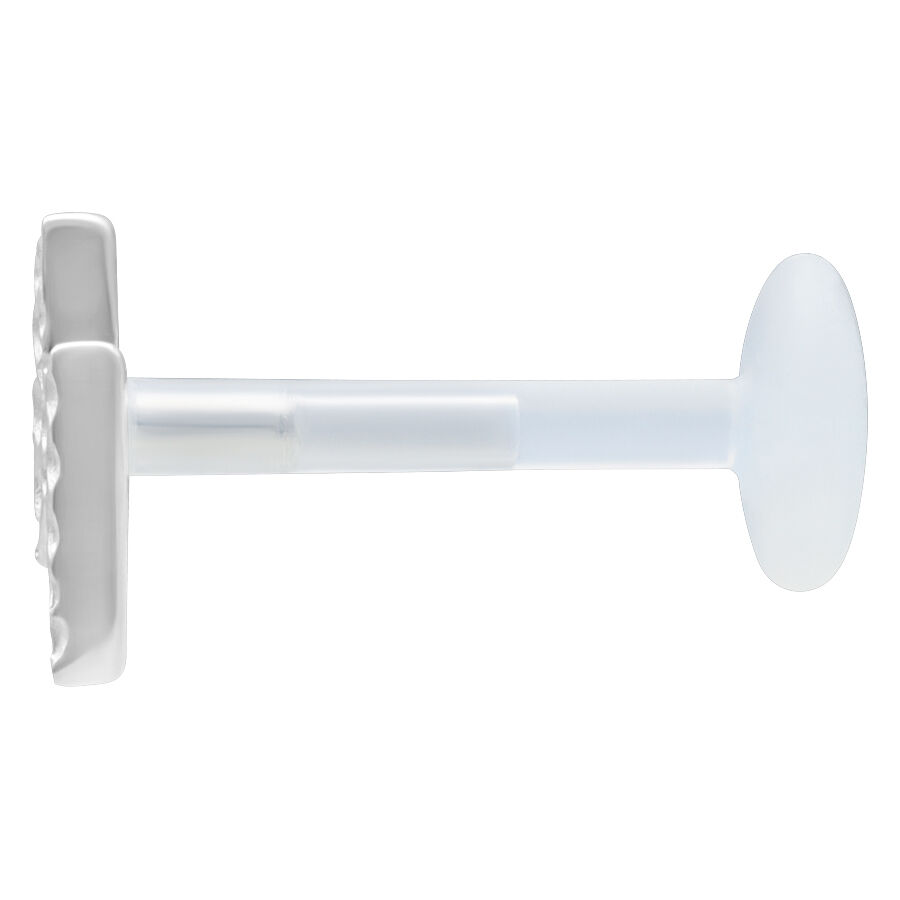 Labret Push Fit argenté 11,0 mm Labret argenté avec mécanisme Push Fit, longueur 11,0 mm, sur fond blanc