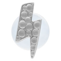 Labret en argent Flash martelé avec Push Fit Embout de labret argenté en forme d'éclair avec motif martelé sur fond blanc
