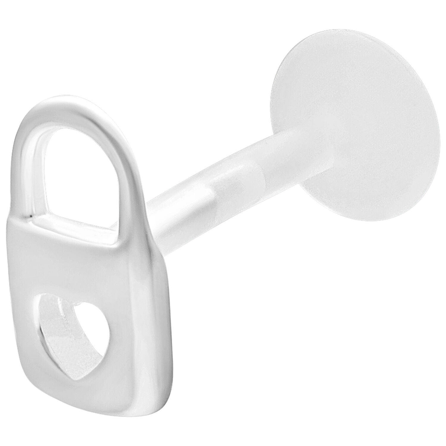 Labret Push Fit Argent Little Lock Labret argent avec design de cadenas sur fond blanc