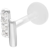 Labret en argent avec double barre en cristal Push Fit Labret argenté avec double barre en cristal sur fond blanc