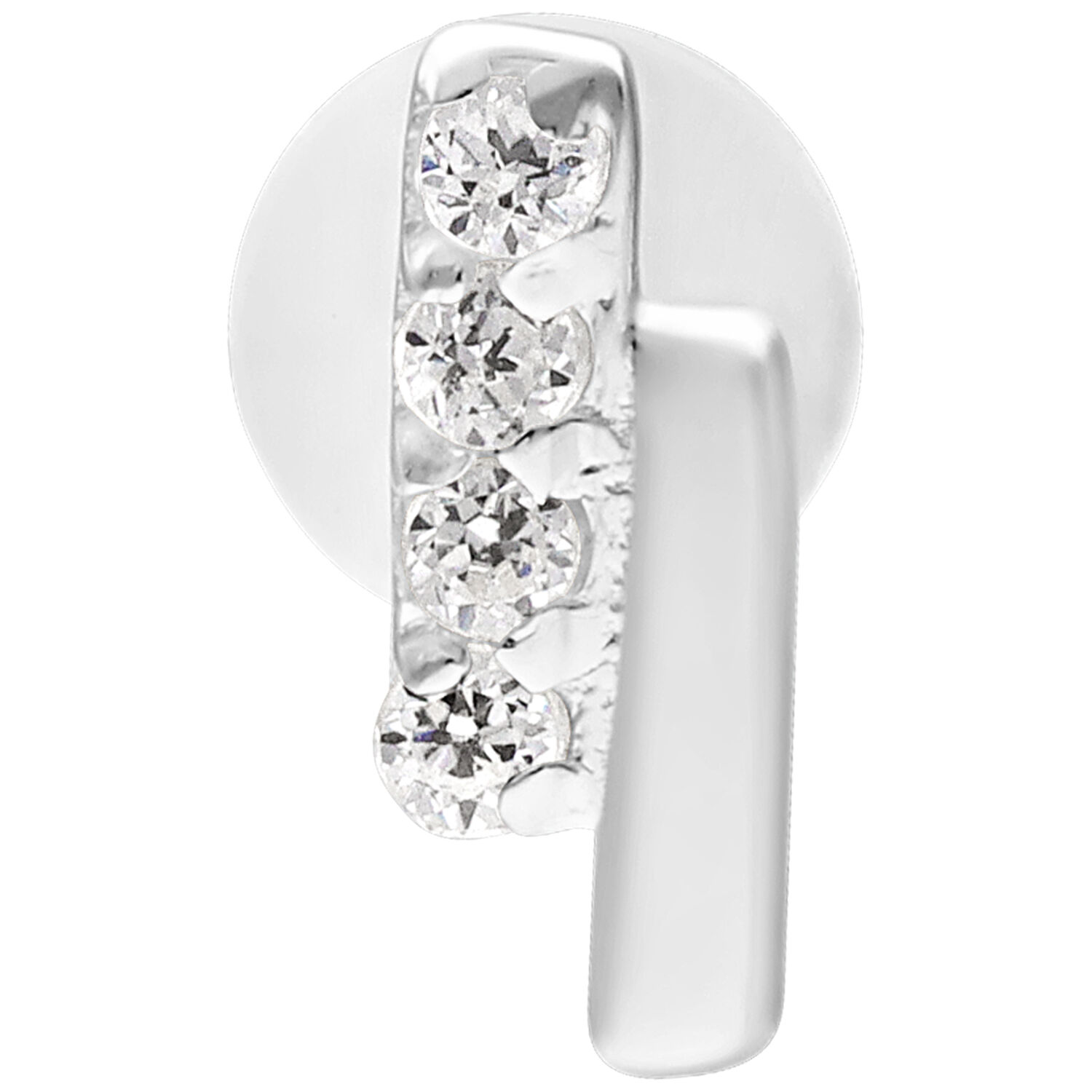 Labret double barre en cristal argenté 5,0 mm Labret argenté avec double barre en cristal sur fond blanc
