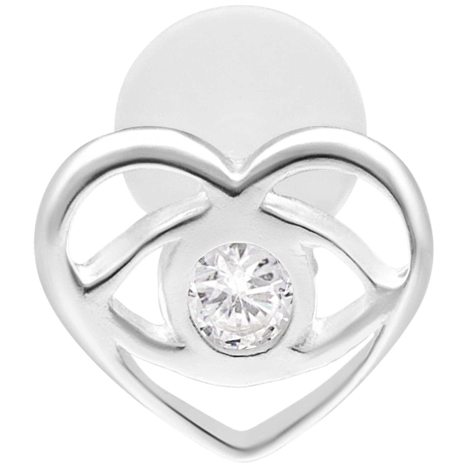 Labret cœur argenté avec cristal Labret cœur argenté avec cristal scintillant sur fond blanc