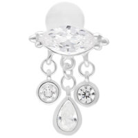 Labret Bella Push Fit argenté 5,0 mm Labret argenté avec trois pendentifs en zirconium sur fond blanc