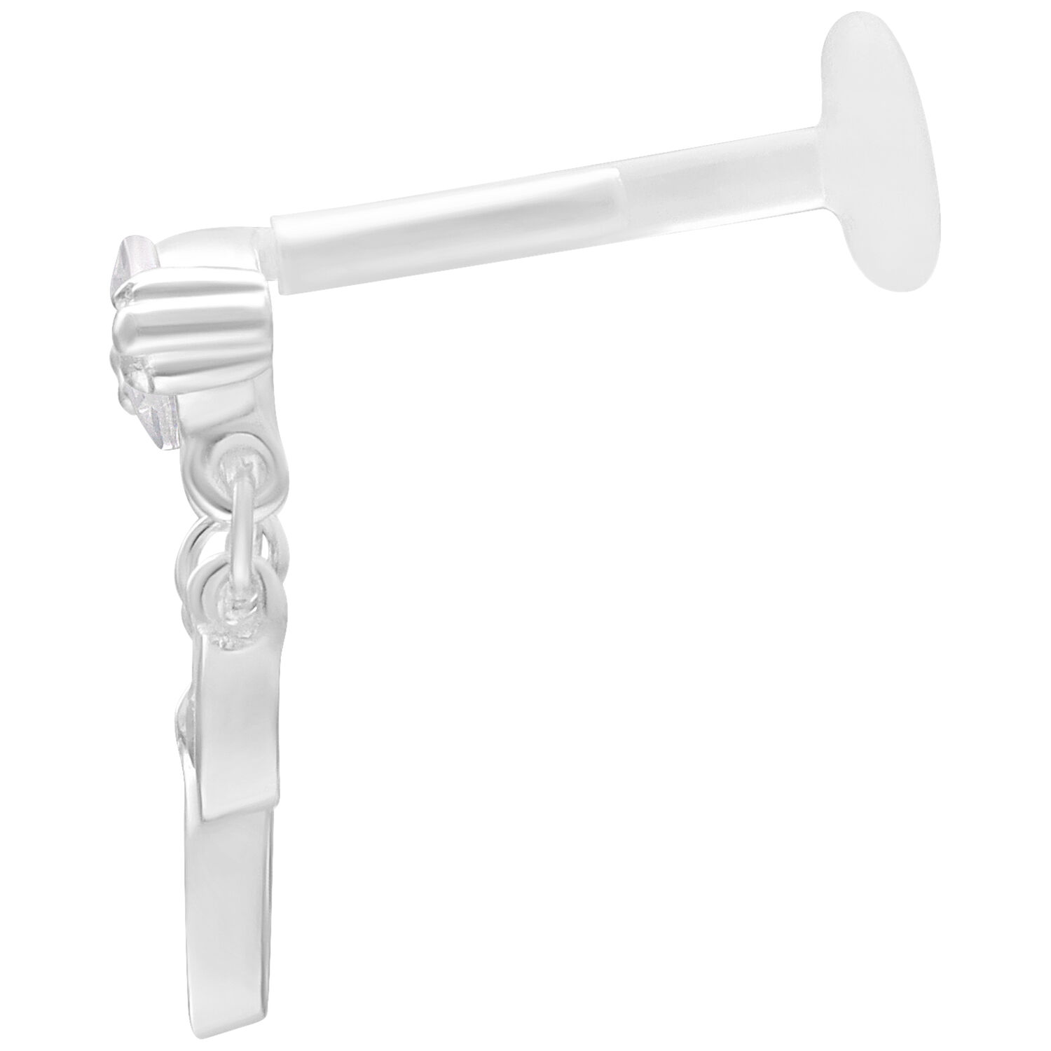 Labret Bella Push Fit argenté 5,0 mm Labret argenté avec système Push Fit, longueur de 5,0 mm sur fond blanc