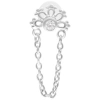 Labret Crystal Sunrise argenté 5,0 mm Labret argenté avec cristal et pendentif chaîne sur fond blanc