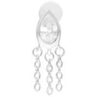 Labret Linda en argent Push Fit avec chaînes Labret en argent en forme de goutte avec pendentif chaînes sur fond blanc