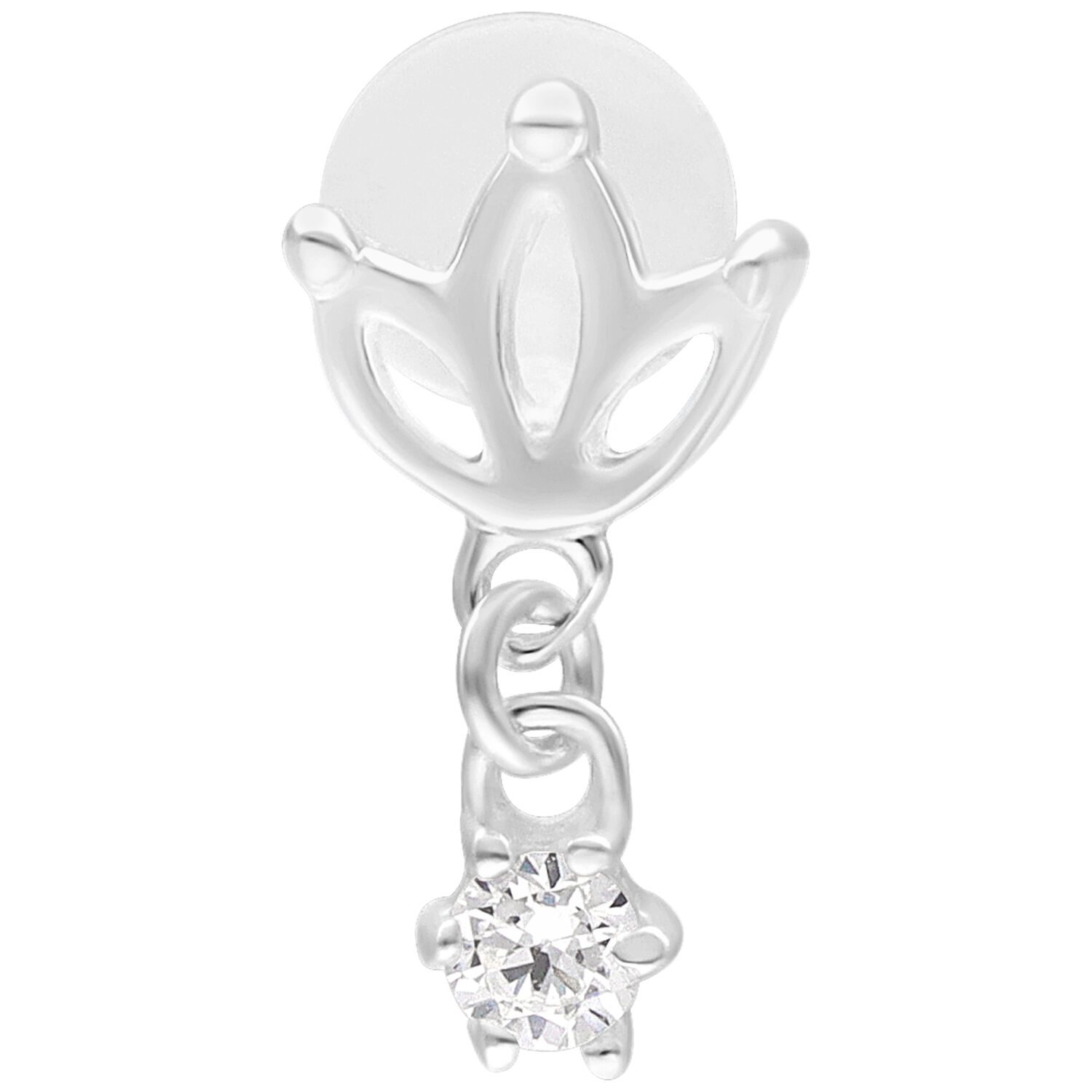 Labret Push Fit Lotus Argenté 5,0 mm Labret argenté avec design Lotus et pierre scintillante sur fond blanc