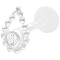 Labret Push Fit en Argent avec Perle Labret en argent avec anneau de perles et pierre sur fond blanc