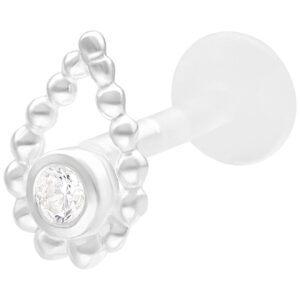 Labret en argent avec anneau de perles et pierre sur fond blanc