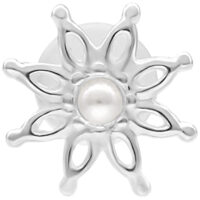 Labret Bloom Push Fit argenté 5,0 mm Labret argenté avec design en forme de fleur et détail de perle sur fond blanc
