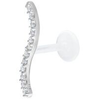 Labret argenté avec rangée de cristaux de 5,0 mm sur fond blanc