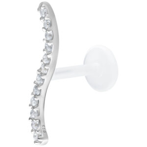 Labret argenté avec rangée de cristaux de 5,0 mm sur fond blanc