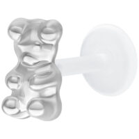Labret Push Fit Gummi Bear argenté 11mm Labret Gummi Bear argenté avec Push Fit sur fond blanc