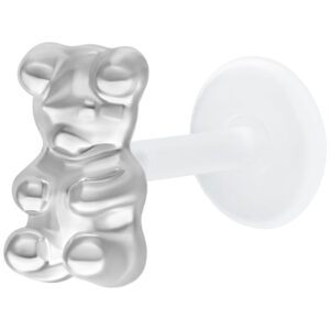 Labret Gummi Bear argenté avec Push Fit sur fond blanc