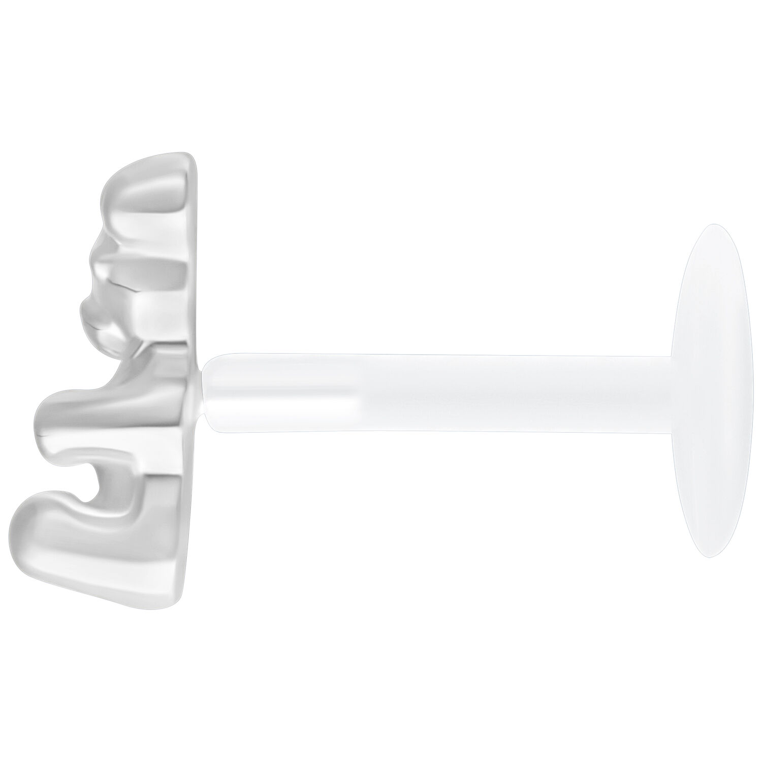 Labret Gummi Bear argenté 11mm Labret Gummi Bear argenté Push Fit sur fond blanc
