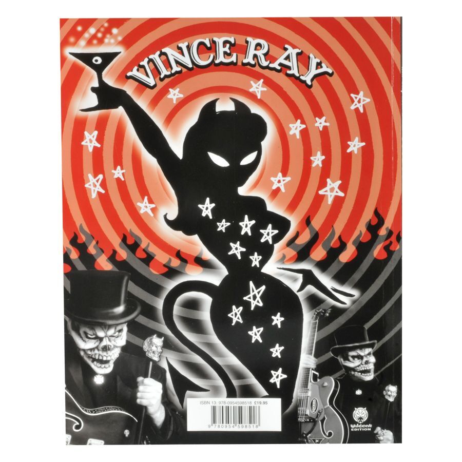 Poster noir et rouge de Vince Ray avec figure de diable et musiciens squelettes