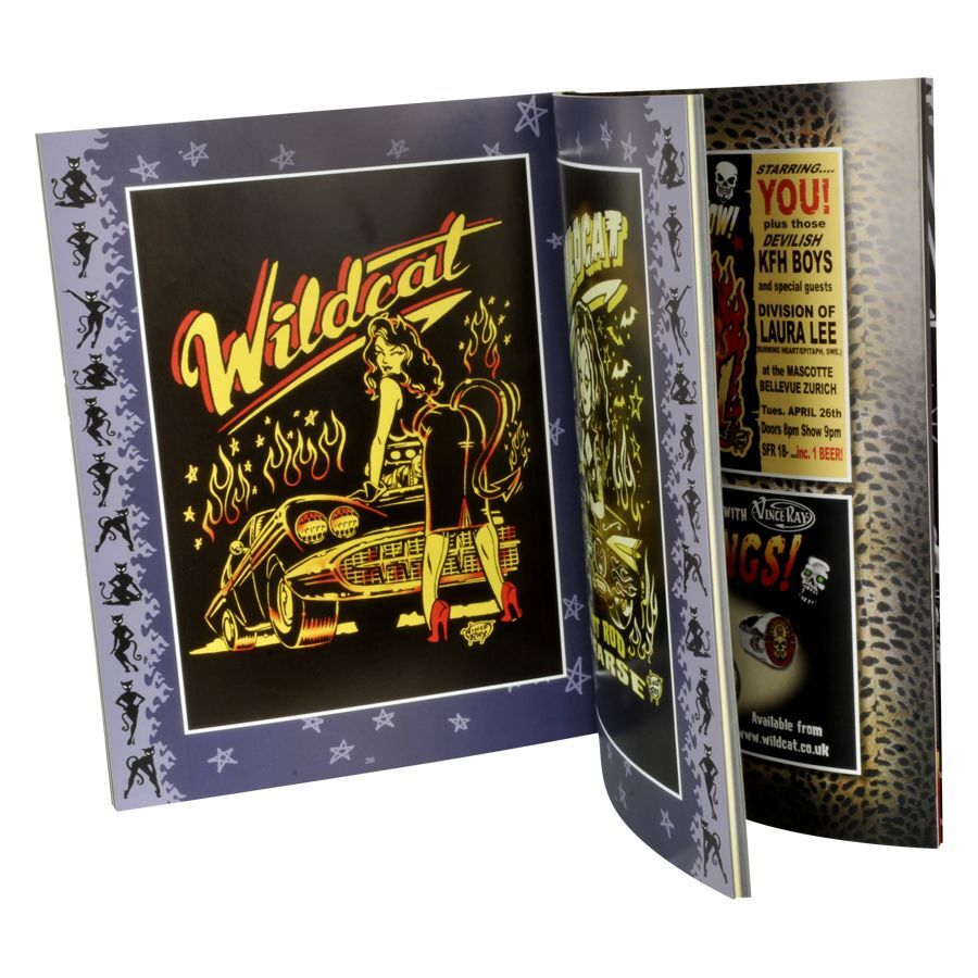 Livre ouvert avec graphique Wildcat Rock'n'Roll et design Voodoo
