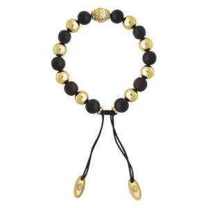 Bracelet unisexe avec perles dorées et noires sur fond blanc