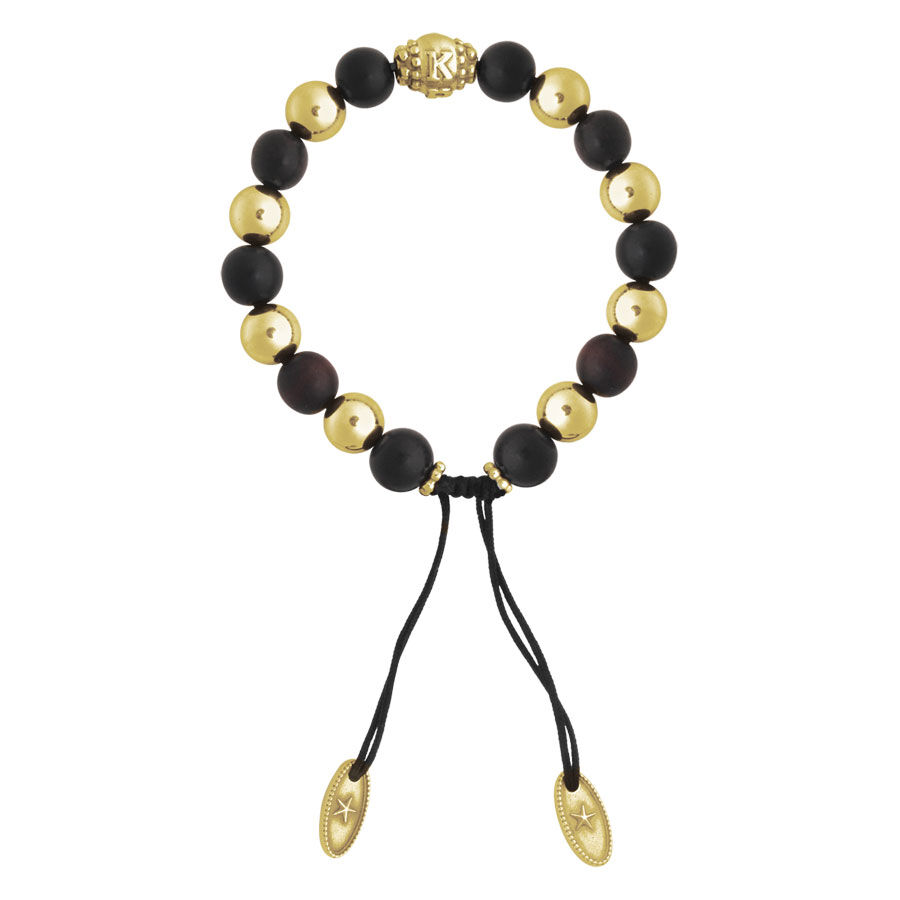 Wildcat bracelet or/ébène en acier chirurgical Bracelet unisexe avec perles dorées et noires sur fond blanc