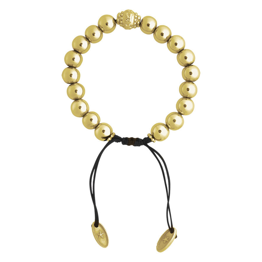 Bracelet doré en acier chirurgical, 160mm Bracelet doré avec perles rondes et bande noire sur fond blanc