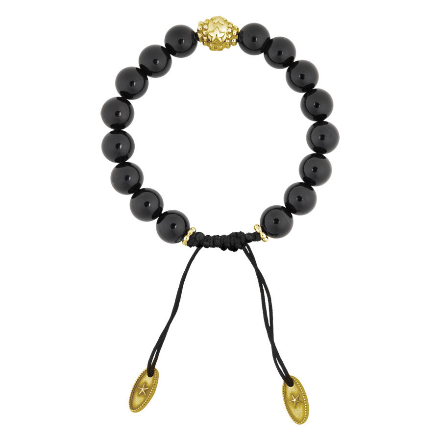 Bracelet Rock Beatz Gold Onyx avec perles Bracelet en onyx noir avec détails dorés sur fond blanc