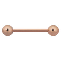 Barbell piercing en or rose Barbell piercing en or rose avec deux boules sur fond blanc
