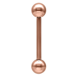 Barbell Piercing en or rose en acier chirurgical sur fond blanc