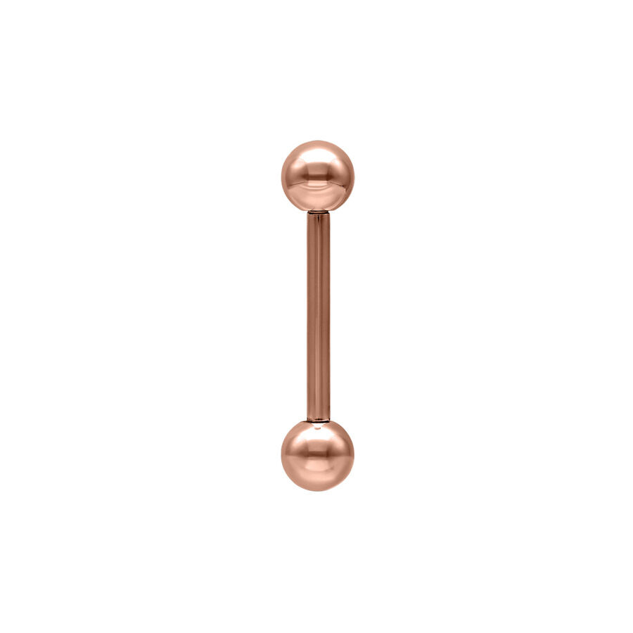 Barbell basique en or rose en acier chirurgical Barbell en or rose avec filetage externe sur fond blanc