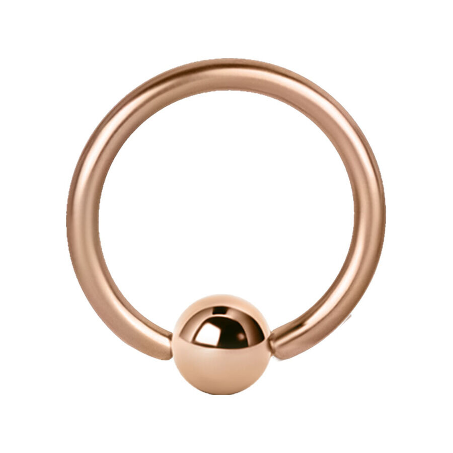 Anneau à bille en or rose 1,0 mm Anneau à bille en or rose avec une épaisseur de 1,0 mm et un diamètre intérieur de 9,0 mm sur fond blanc