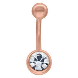 Bananabell en titane rose avec cristal clair sur fond blanc