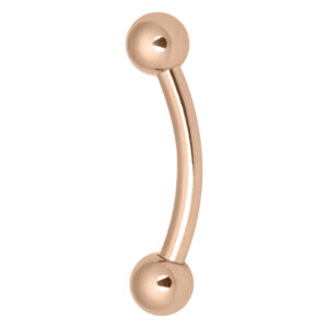 Micro Bananabell en or rose en acier chirurgical avec deux boules, fond de studio